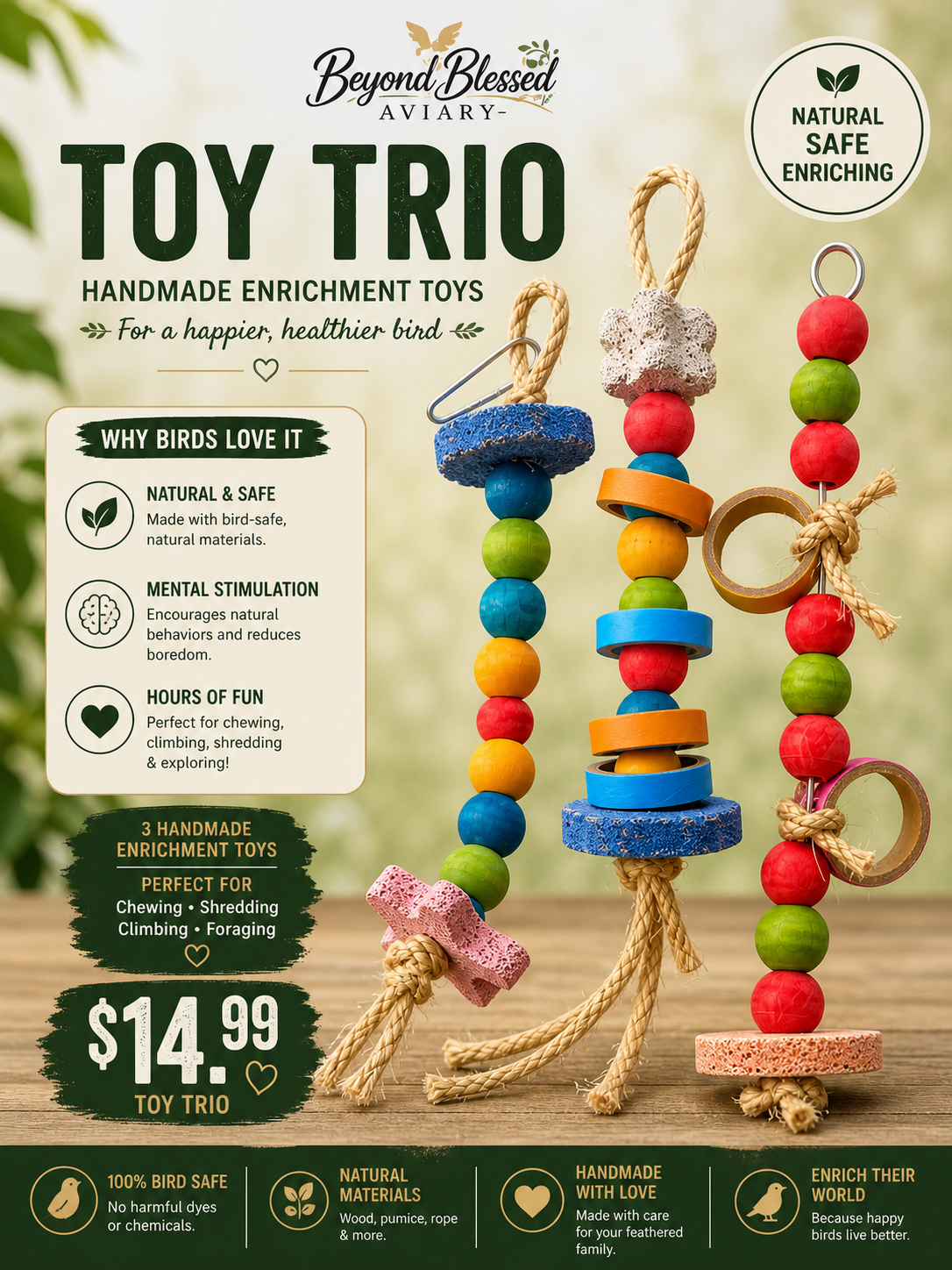 Busy Beak Bundle toy set designed to keep active parrots entertained, engaged, and happily chewing.
